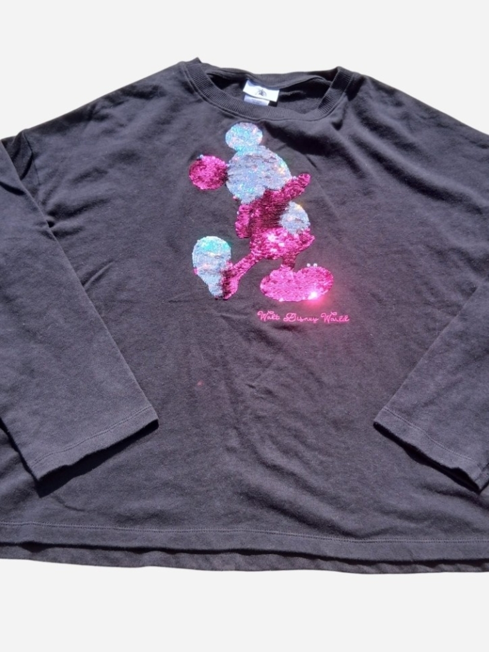 Disney Parks Mickey Mouse Disney World Sequin Pink Black Sweatshirt Sz  Medium